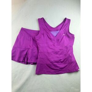 Nike Dri-FIT Tennis Skirt Set Women's L Purple Tank Top Athletic Outfit